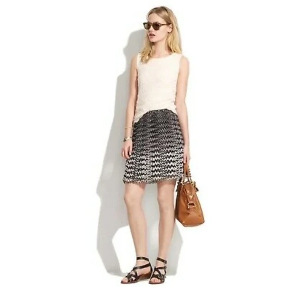 Madewell Womens Pleated Mini Skirt Size 4 Black White Chevron Ombre A-Line